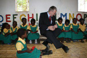 Michael Russell joins children at the Kumbali kindergarten in Malawi