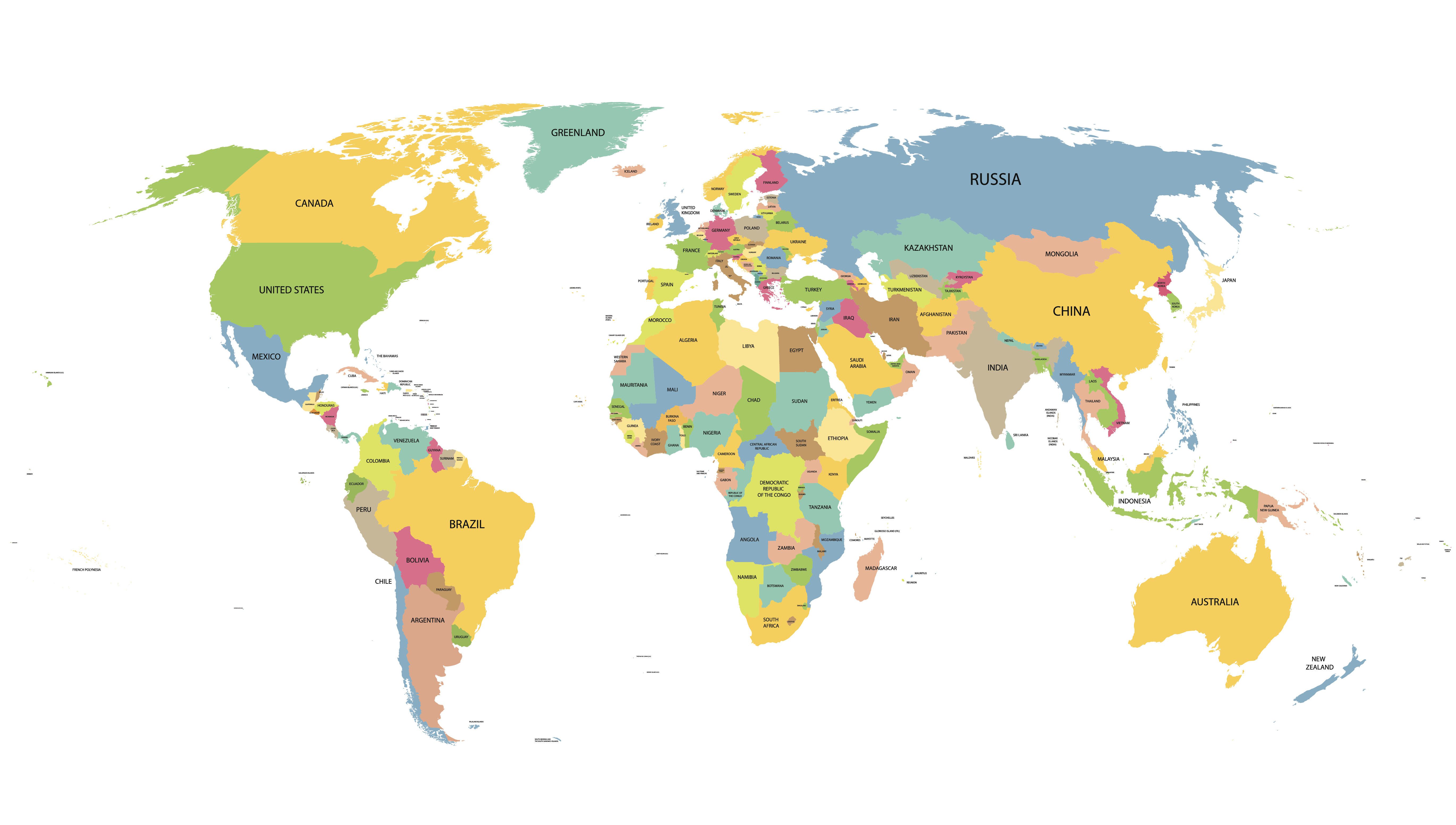 colorful world map with names of all countries
